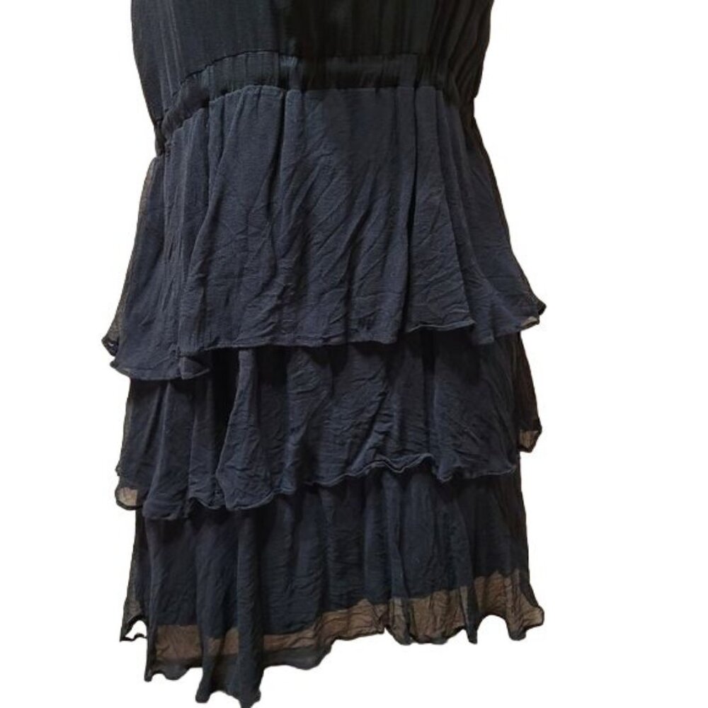 Anthropologie Ya Da Women’s Size  Medium Black Silk Dress Ruffle Collar Layered - Picture 3 of 5